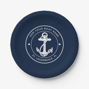 Assiettes En Carton Ancre personnalisée Nom du bateau Marine Bleu naut