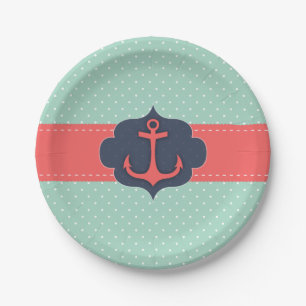Assiettes En Carton Ancre rose de corail verte en bon état de point d