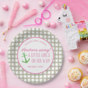 Assiettes En Carton Ancres Éloignées Fille Baby shower nautique