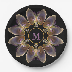 Assiettes En Carton Ange Abstraite ailes Mandala Monogramme fractal