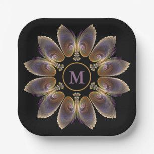 Assiettes En Carton Ange Abstraite ailes Mandala Monogramme fractal