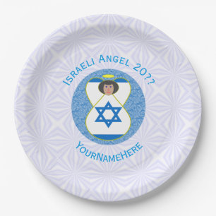 Assiettes En Carton Ange du drapeau israélien sur bleu et blanc person