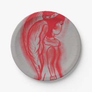 Assiettes En Carton Ange latéral en rouge