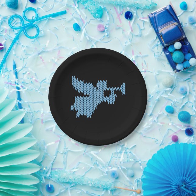 Assiettes En Carton Ange nu Vilain Tricot de Noël Bleu (Fête)