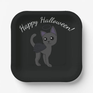 Assiettes En Carton ange tombé Chat Joyeux Halloween