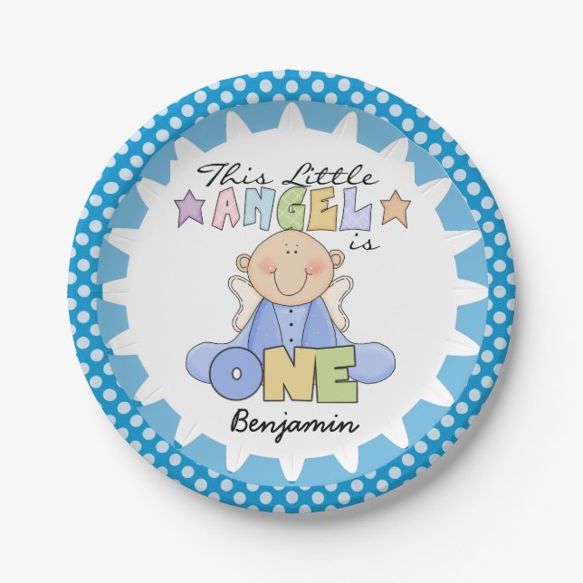Assiettes En Carton Angel Baby Boy 1er Plaques Papier Anniversaire (Devant)