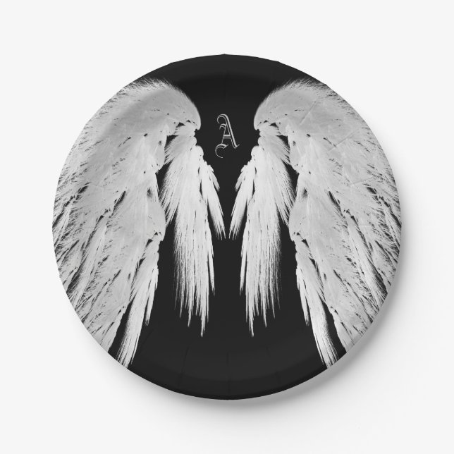 Assiettes En Carton ANGEL WINGS Black Custom Monogramme (Devant)