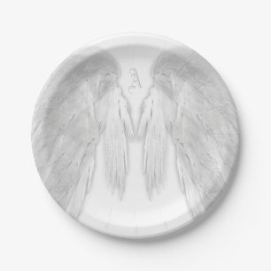 Assiettes En Carton ANGEL WINGS Blanc Personnalisé Monogramme