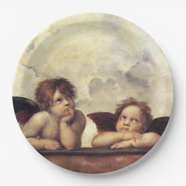 Assiettes En Carton ANGES / Cherubs ailés, Nuages Raffaello Sanzio (Devant)
