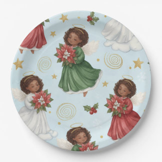 Assiettes En Carton Anges de Noël au Poinsettia