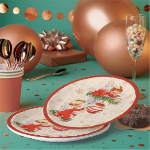 Assiettes En Carton Anges décorant l'arbre de Noël
