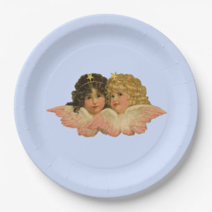 Assiettes En Carton Anges victoriens bébé bleu