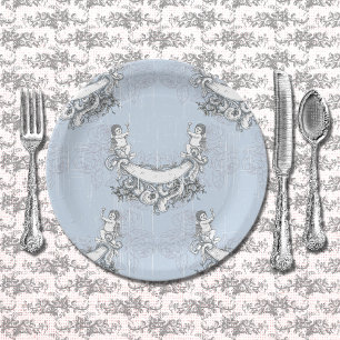 Assiettes En Carton Anges Vintage Dans Floral Bleu Ciel