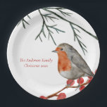 Assiettes En Carton Anglais Redmamin Robin Bird Noël<br><div class="desc">Ce joli petit Robin anglais roux est perché pour vous souhaiter une bonne saison de vacances. Utilisez ce design classique pour toutes vos décorations de vacances.</div>