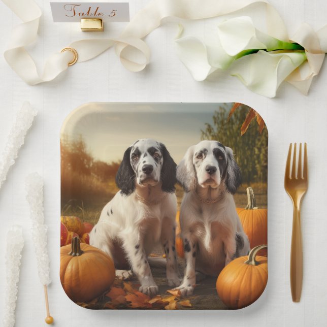 Assiettes En Carton Anglais Setter Puppy Automne Citrouille de plaisir (Mariage)