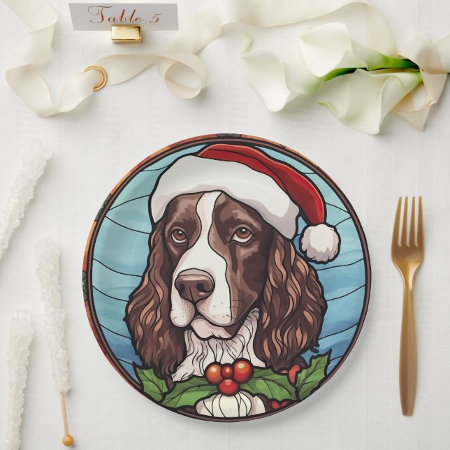 Assiettes En Carton Anglais Springer Spaniel Vitrail Noël (Mariage)