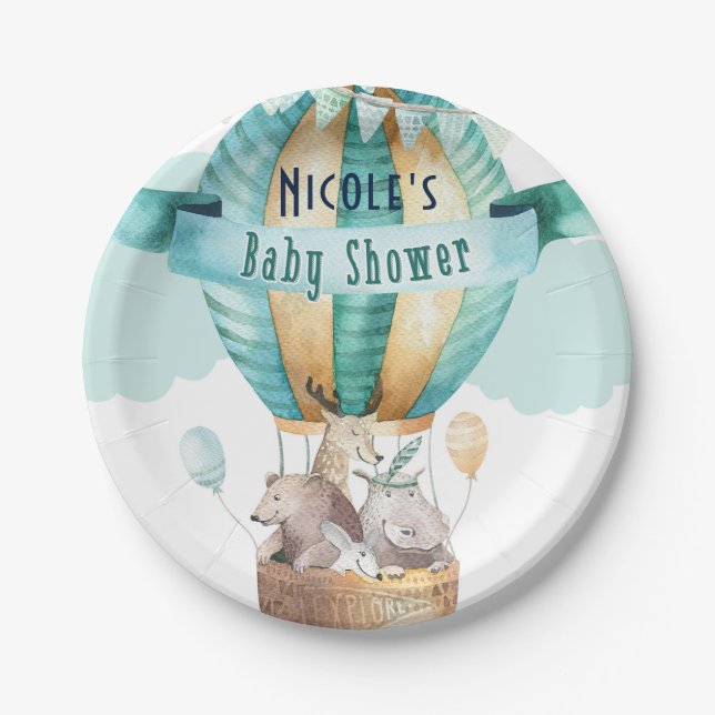 Assiettes En Carton Animal Adventure Watercolor Baby shower Boho (Devant)
