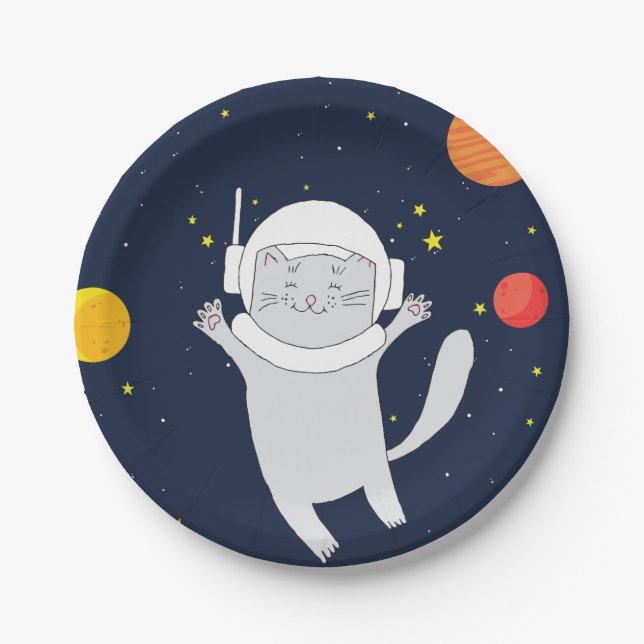 Assiettes En Carton Animal Astronaut Chat Avec Casque Spatial Clipart  (Devant)