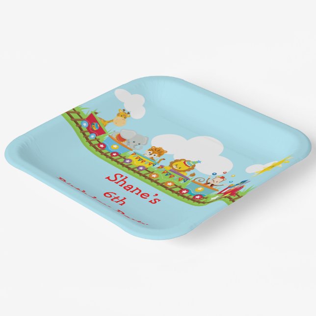 Assiettes En Carton Animal Circus Train Kids Birthday in Red (Angulaire)