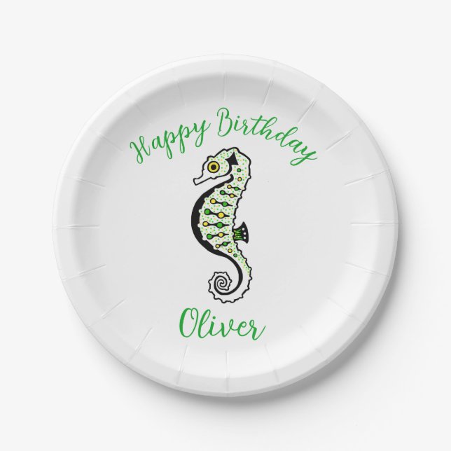 Assiettes En Carton Animal - Cool SEAHORSE - Joyeux anniversaire - (Devant)