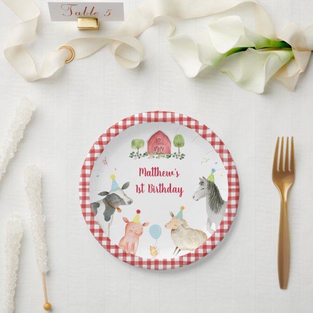 Assiettes En Carton Animal de ferme Barnyard Vert Anniversaire (Mariage)