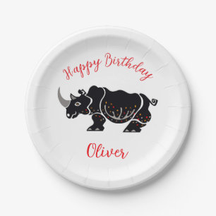 Assiettes En Carton Animal de fête - RHINOCEROS Graphique - Joyeux ann