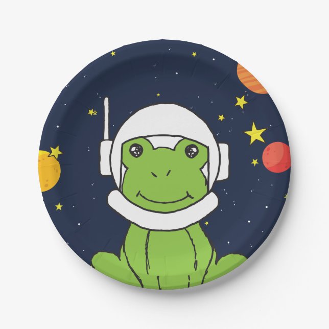 Assiettes En Carton Animal de l'astronaute de grenouille avec Clipart  (Devant)