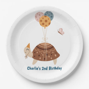 Assiettes En Carton Animal de marionnette, Tortue avec ballons et casq