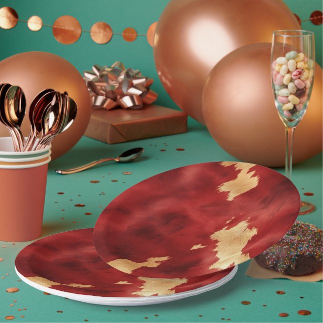 Assiettes En Carton Animal de vache à la crème rouge de l'Ouest (Multi)