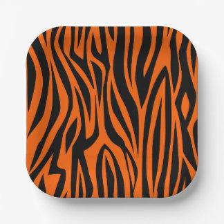 Assiettes En Carton animal print tiger stripes wild orange