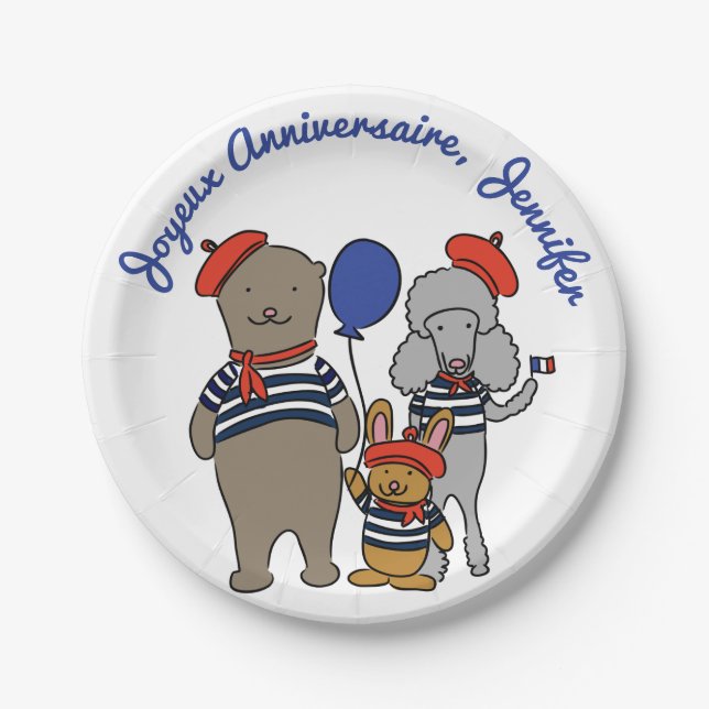 Assiettes En Carton Animaux caricaturaux français mignons Personnalisé (Devant)