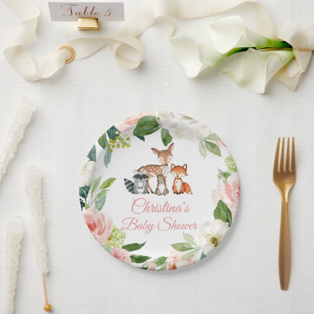 Assiettes En Carton Animaux de bois et Baby shower de fleurs roses (Mariage)