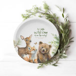 Assiettes En Carton Animaux De Bois Mignonne Petit Baby shower Sauvage<br><div class="desc">Cute "A Little Wild One Is On The Way!" plaques de papier avec trio d'animaux de bois : petit cerf,  renard et ours!</div>