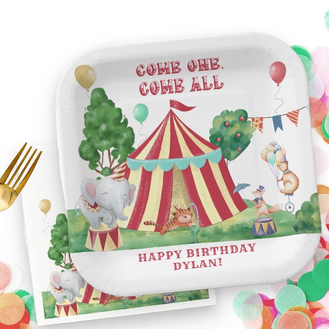 Assiettes En Carton Animaux de carnaval de cirque et Big Top Personnal (Circus Themed Paper Plates personalized for Kids Birthday)