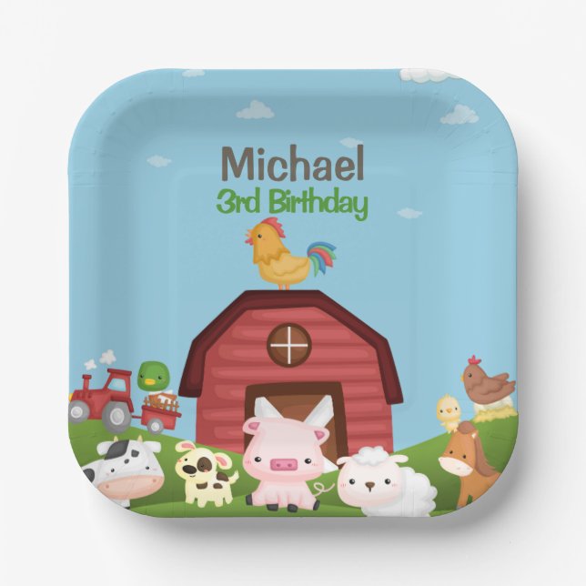 Assiettes En Carton Animaux de ferme Barnyard Anniversaire (Recto)
