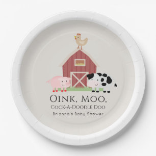 Assiettes En Carton Animaux de ferme Barnyard Baby shower beige