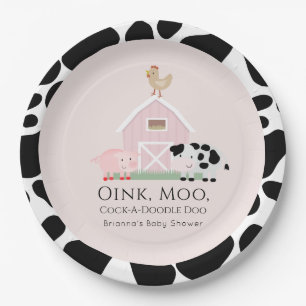Assiettes En Carton Animaux de ferme Barnyard Baby shower fille rose