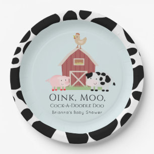Assiettes En Carton Animaux de ferme Barnyard Blue Boy Baby shower