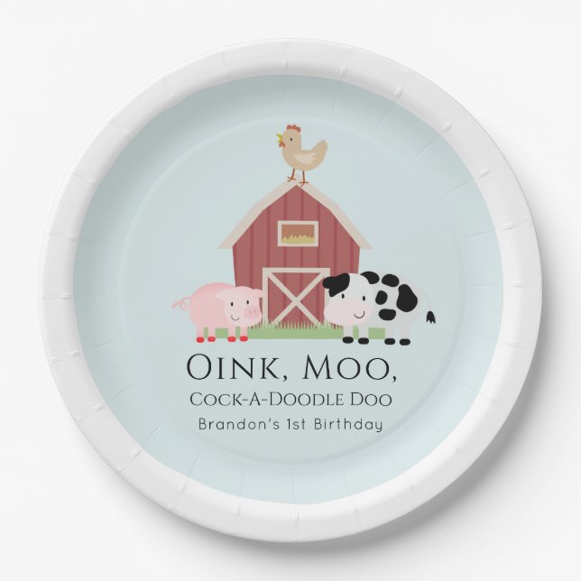 Assiettes En Carton Animaux de ferme Barnyard Boy Blue Anniversaire (Devant)