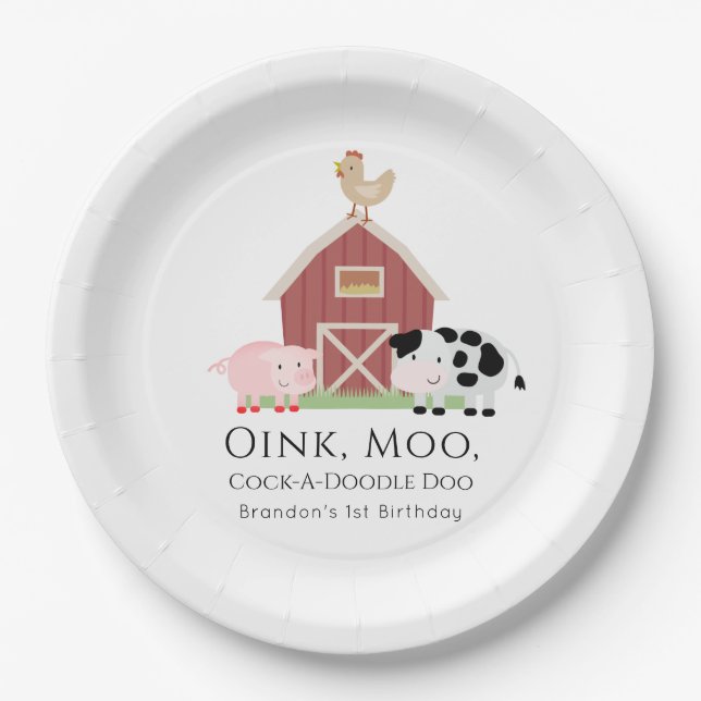 Assiettes En Carton Animaux de ferme Barnyard White Anniversaire (Devant)