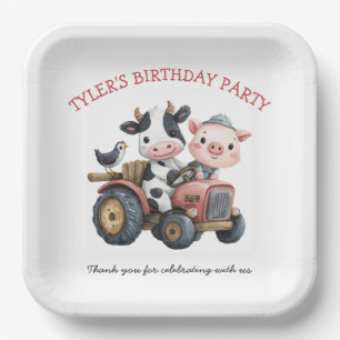Assiettes En Carton Animaux de ferme mignons Vache de porc fête d'anni