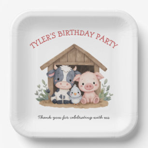 Assiettes En Carton Animaux de ferme mignons Vache de porc fête d'anni