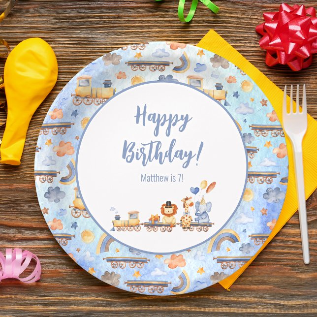 Assiettes En Carton Animaux de fête en train Kid Jungle Joyeux anniver (Créateur téléchargé)