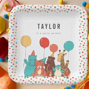 Assiettes En Carton Animaux de Fête et Points de Polka Anniversaire Pe