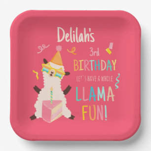 Assiettes En Carton Animaux de Fête Llama Anniversaire Filles Rose