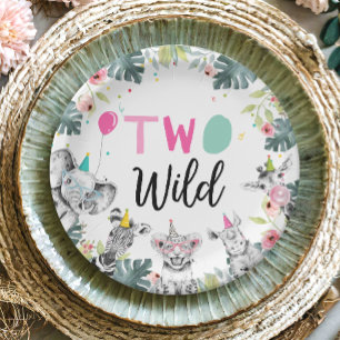 Assiettes En Carton Animaux de fête Safari fille rose deuxième anniver