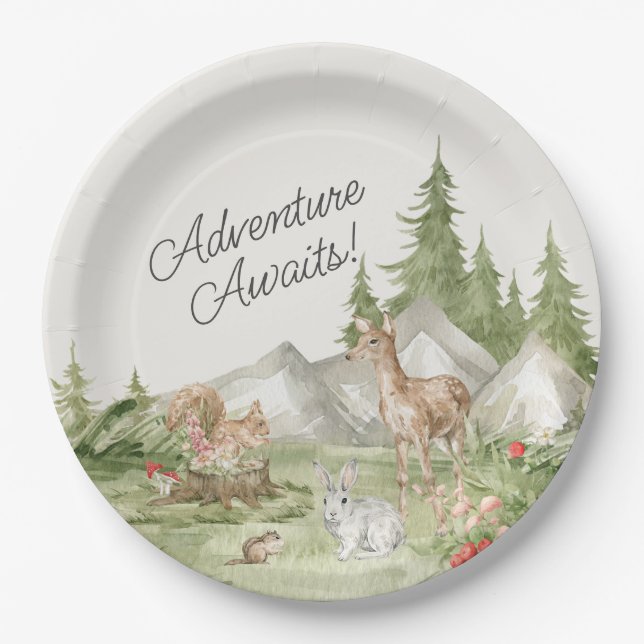 Assiettes En Carton Animaux de forêt Aventure Attend (Devant)