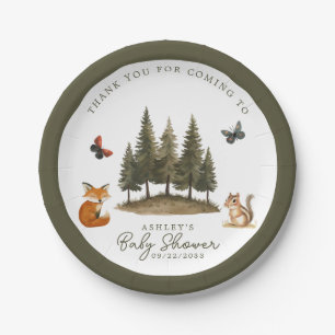Assiettes En Carton Animaux de la Forêt de Bois Clair Aquarelle Baby S
