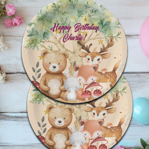 Assiettes En Carton Animaux de la forêt de bois de Whimsical Anniversa