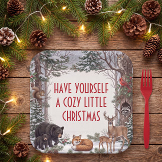 Assiettes En Carton Animaux de la forêt de Noël cosy